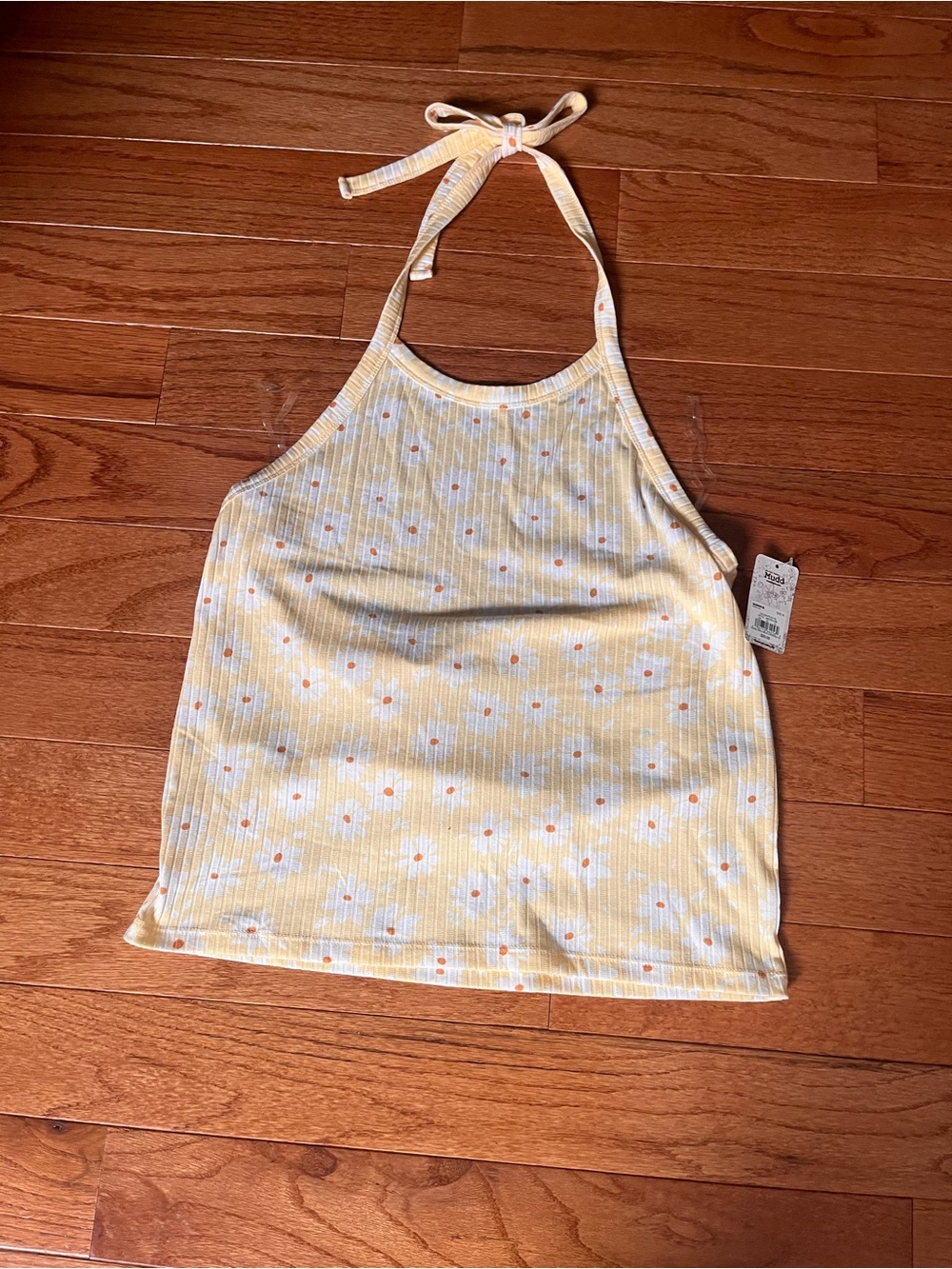 Mudd Yellow Floral Ribbed Halter Crop Top Size XL